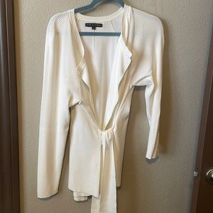 White cardigan blouse with strap to tie around waits